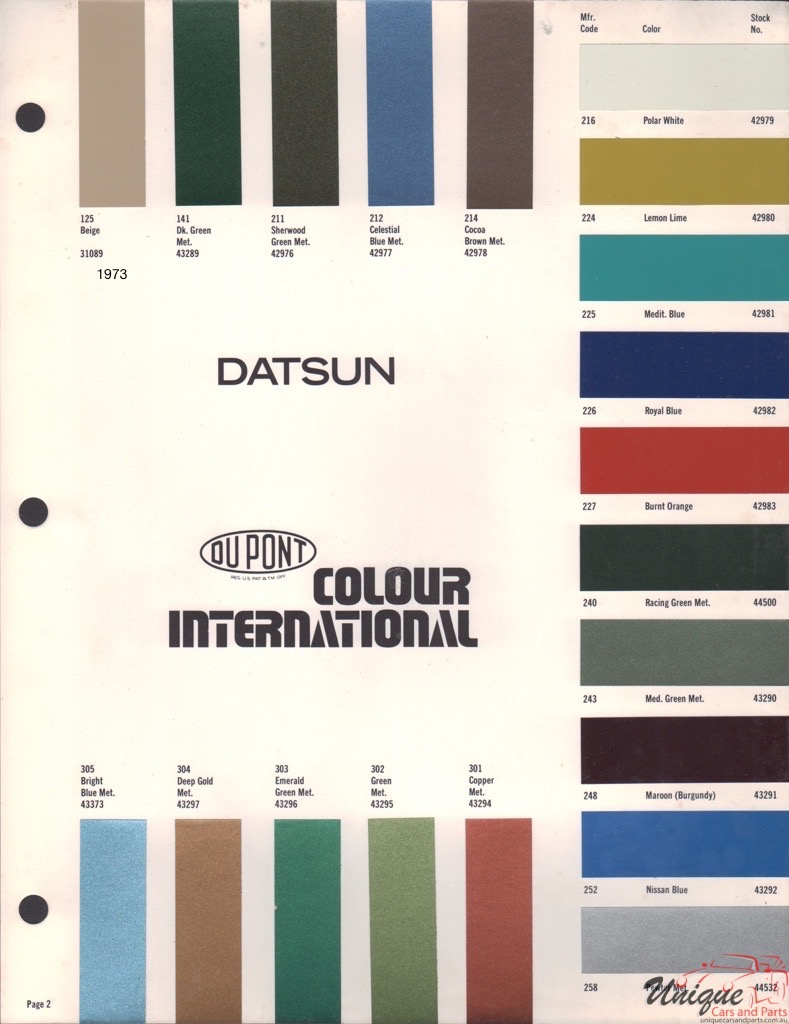 1973 Datsun Paint Charts DuPont 6